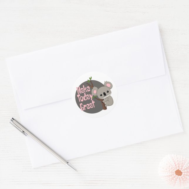 Sticker Rond Faites aujourd'hui grand Kawaii drôle koala suspen (Enveloppe)