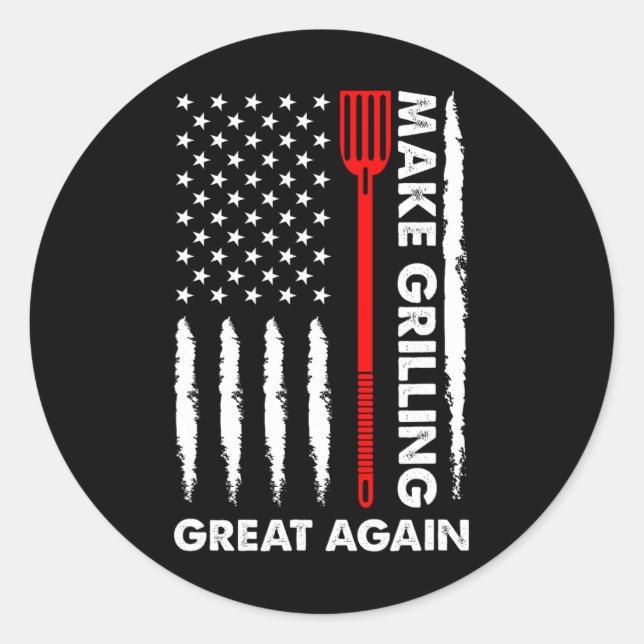 Sticker Rond Faites du barbecue grand 4 juillet Fun Bbq Pitmast (Devant)