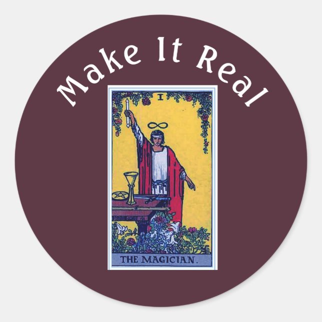 Sticker Rond Faites-Le Réel Carte Tarot Magicien Brown (Devant)