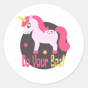 Sticker Rond Faites Votre Meilleur Kawaii Cute Rose Unicorn Col