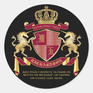 Sticker Rond Faites votre propre blouse d'armoiries Rouge or Un