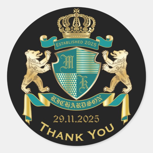 Sticker Rond Faites votre propre blouse d'armoiries Turquoise d (Devant)