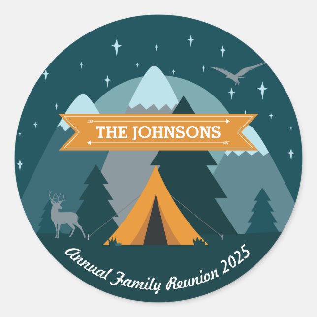 Sticker Rond Faites votre propre Camping Mountain Outdoor Adven (Devant)