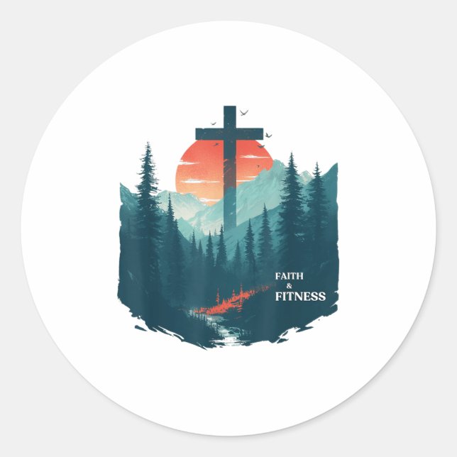 Sticker Rond Faith &amp; Fitness Christian - Workout Motivation (Devant)