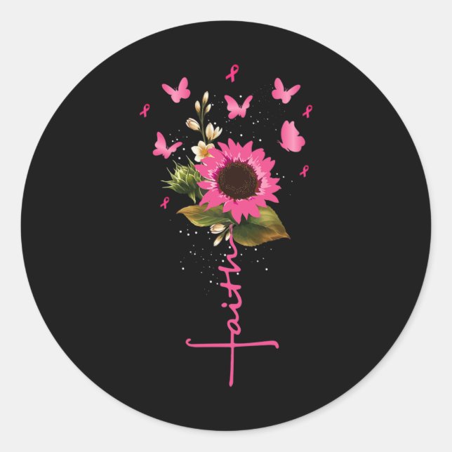 Sticker Rond Faith Cross Cancer du sein Sensibilisation Don chr (Devant)