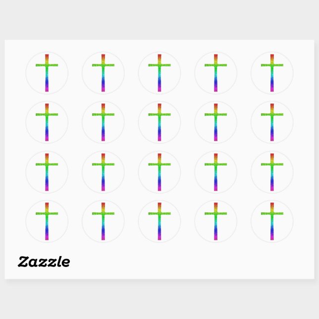 Sticker Rond Faith Cross Rainbow (Feuille)