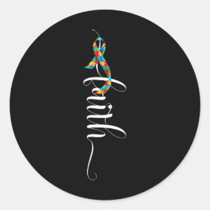 Sticker Rond Faith Cross Sensibilisation sur l'autisme Ruban Pu