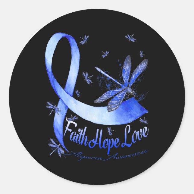 Sticker Rond Faith Hope Love Alopecia Awareness Dragonfly (Devant)