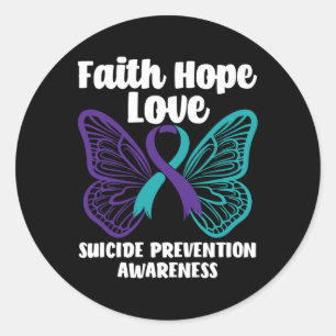 Sticker Rond Faith Hope Love Butterfly Suicide Prevention Aware