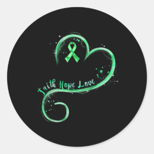 Sticker Rond Faith Hope Love Green Ribbon Kidney Disease Award
