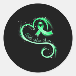 Sticker Rond Faith Hope Love Green Ribbon Kidney Disease Award