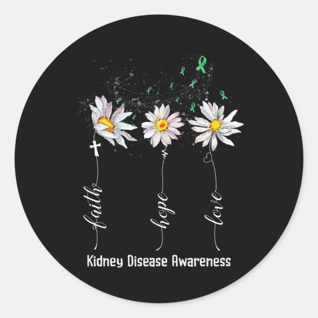Sticker Rond Faith Hope Love Maladie du rein Flower Gi (Devant)