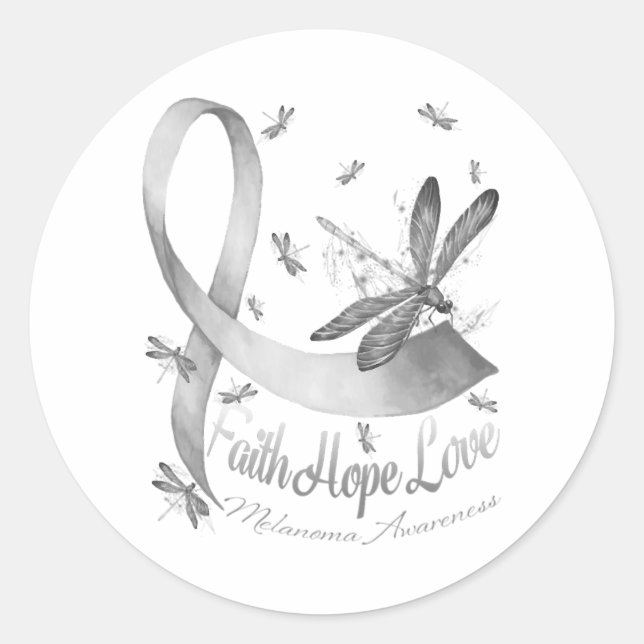 Sticker Rond Faith Hope Love Melanoma Awareness Dragonfly (Devant)
