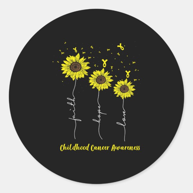 Sticker Rond Faith Hope Love Sunflower Childhood Cancer Award (Devant)