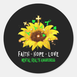 Sticker Rond Faith Hope Love Sunflower Sensibilisation à la san