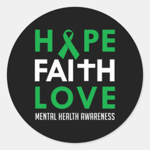 Sticker Rond Faith Love Green Ribbon Sensibilisation à la santé