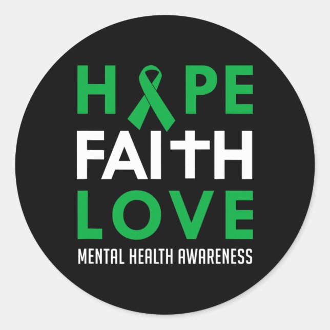 Sticker Rond Faith Love Green Ribbon Sensibilisation à la santé (Devant)