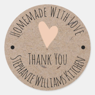 Sticker Rond Faits avec Amour   Kraft Papier Merci Classique