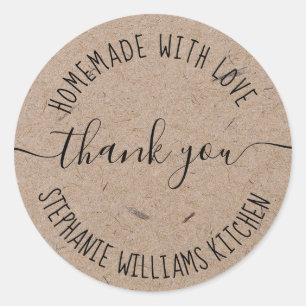 Sticker Rond Faits avec Amour Kraft Papier Merci Classique