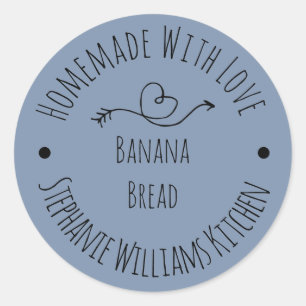 Sticker Rond Faits Maison avec Amour Bleu Poussiéreux Pâtiss