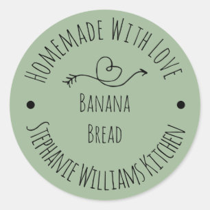 Sticker Rond Faits Maison avec Amour Vert Sauge   Pâtisseries