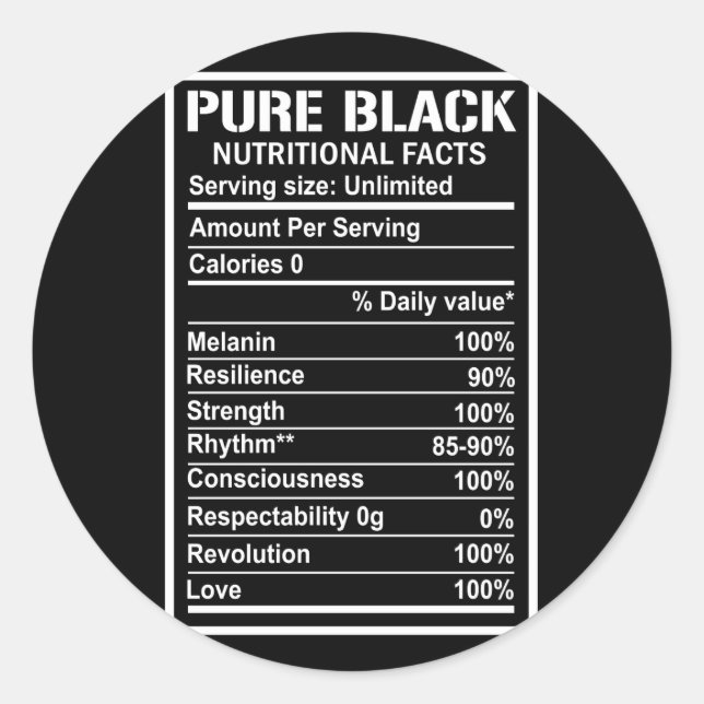 Sticker Rond Faits nutritionnels noirs purs (Devant)
