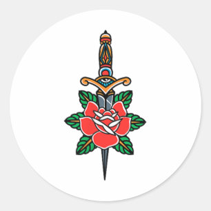 Sticker Rond Fake Friends American traditionnel Tattoo Old Scho