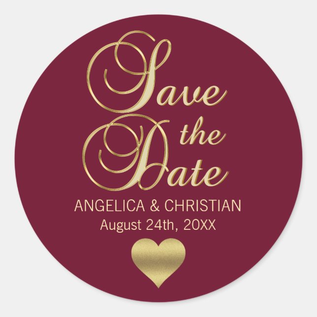 Sticker Rond Fall Burgundy Marsala Gold SAVE THE DATE Mariage (Devant)