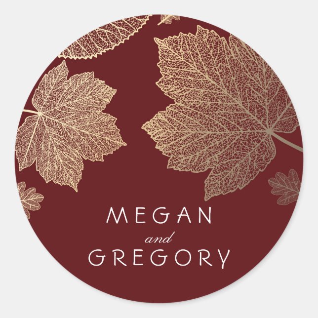 Sticker Rond Fall Gold et Mariage Feuille de Bourgogne (Devant)