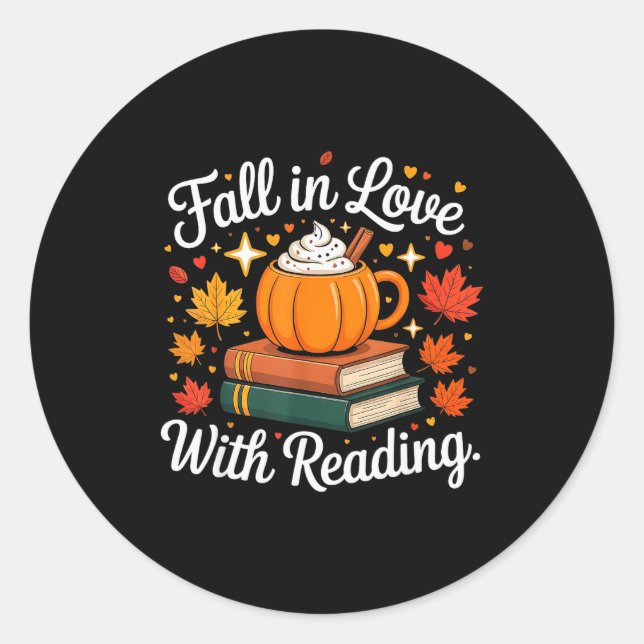Sticker Rond Fall In Love With Reading Autumn Pumpkin Mug Book  (Devant)