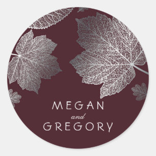 Sticker Rond Fall Silver et Mariage Feuille de Bourgogne
