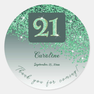 Sticker Rond Falling Green Parties scintillant, 21e anniversair