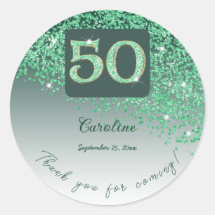 Sticker Rond Falling Green Parties scintillant, 50th Birthday M