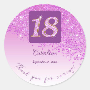 Sticker Rond Falling Pink Parties scintillant, 18e anniversaire