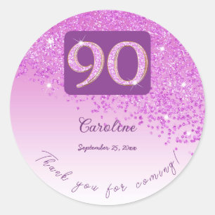 Sticker Rond Falling Pink Parties scintillant, 90e anniversaire