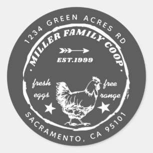 Sticker Rond famille coop hen oeufs frais retour adresse