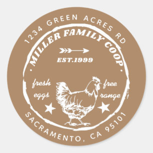 Sticker Rond famille coop hen oeufs frais retour adresse