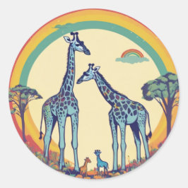 Sticker Rond Famille Cute Giraffe