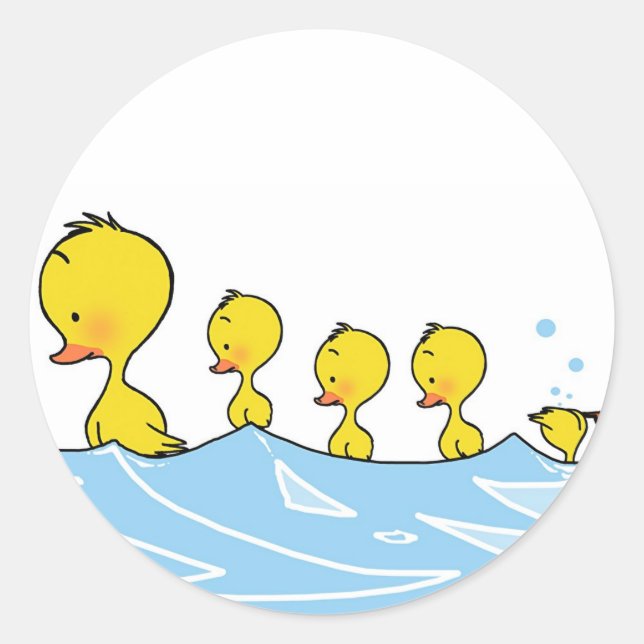 Sticker Rond Famille de canards de natation (Devant)