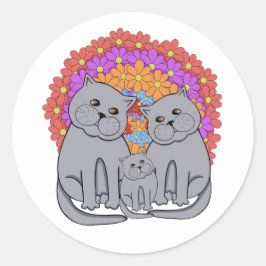 Sticker Rond Famille de chats.