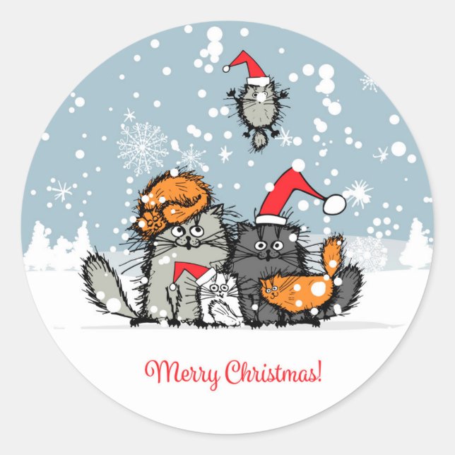 Sticker Rond Famille de chats de dessin (Devant)