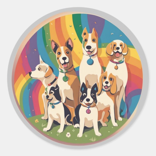 Sticker Rond Famille de chiens mignons (Devant)