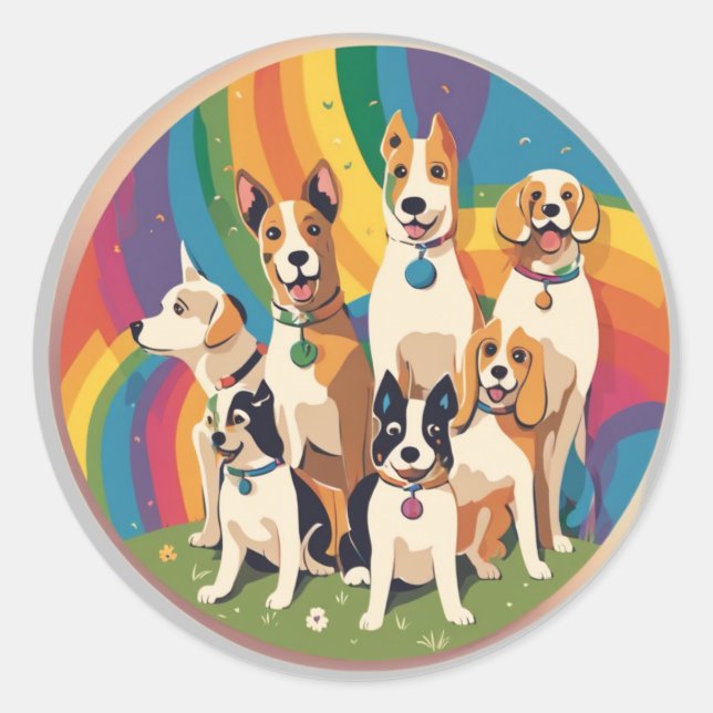 Sticker Rond Famille de chiens mignons (Devant)
