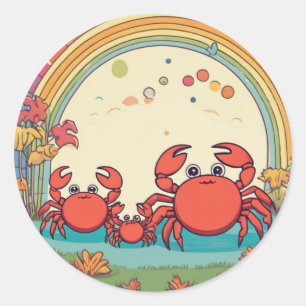 Sticker Rond Famille de crabes mignons