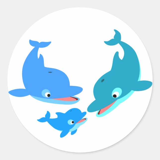Sticker Rond Famille de dauphins de caricature mignonne (Devant)