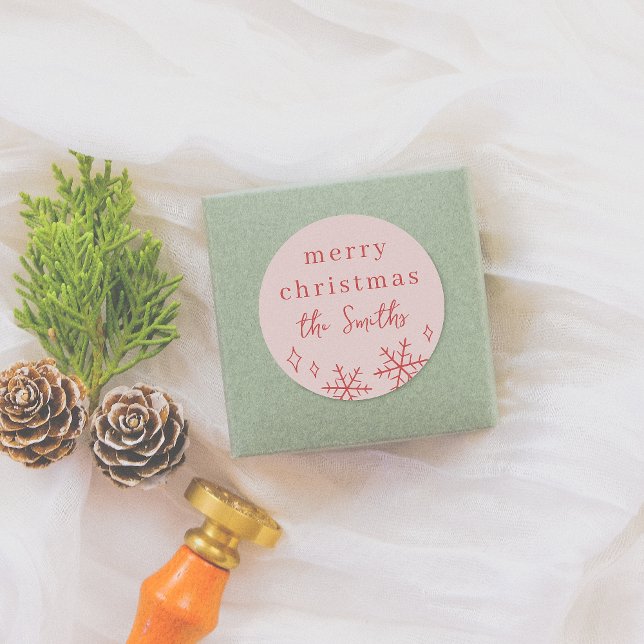 Sticker Rond Famille de flocon de neige rose et rouge (Créateur téléchargé)