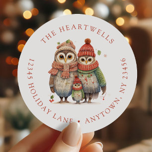 Sticker Rond Famille de hiboux mignonne adresse de retour pour 