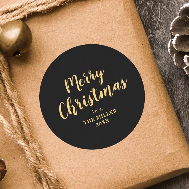 Sticker Rond Famille de Noël Elegant Noir Joyeux (Créateur téléchargé)