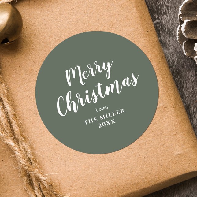 Sticker Rond Famille de Noël minimaliste vert moderne (Créateur téléchargé)