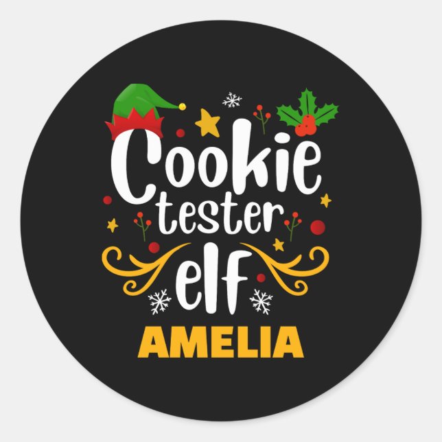 Sticker Rond Famille d'elfes correspondante testeur de cookie T (Devant)